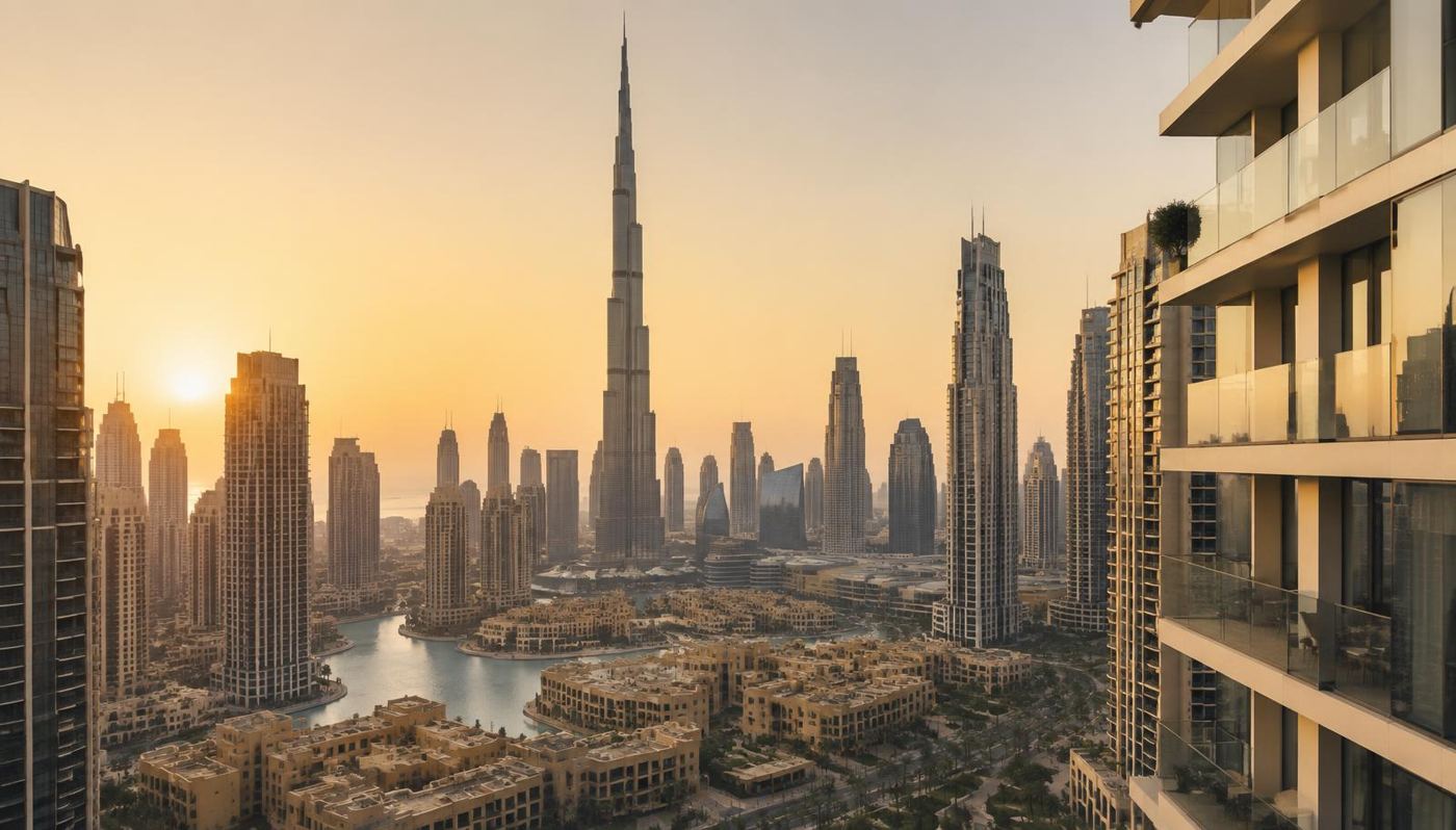 Dubai residential skyline at sunset